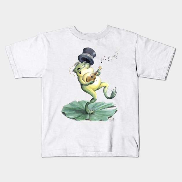 Dancing Ukulele Frog Kids T-Shirt by UkuleleJim